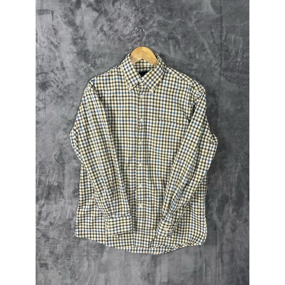 T. Harris London Mens Large Button Down Shirt Gentlemans Fit Check Plaid Blue L